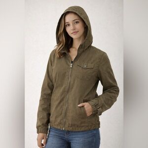 Eddie Bauer Khaki Linen Cotton Hooded Lightweight Jacket Green Brown
